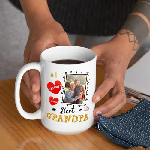 Miniatura 6 de Taza de café de cerámica con texto en inglés «Best Grandpa Add Photo », regalos para abuelo, abuelo, papá, amapola, Día del Padre, taza de café