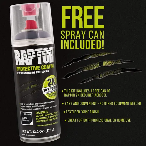 Miniatura 3 de Kit de revestimiento U-Pol Raptor de 4 cuartos - Kit de revestimiento en aerosol de uretano negro para plataforma de camión con pistola