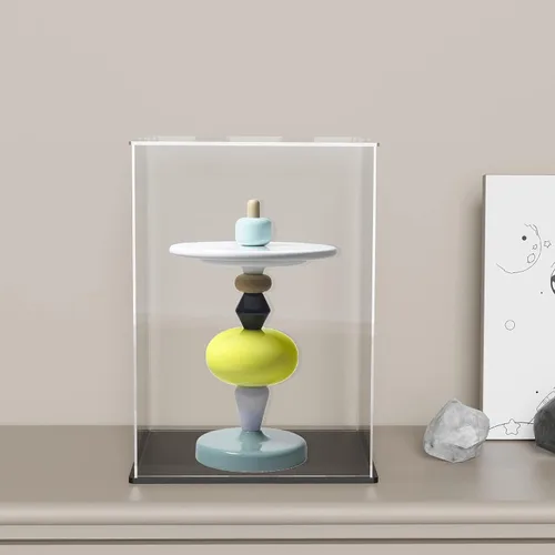 Miniatura 6 de Vitrina de acrílico con base negra, caja de exhibición de acrílico transparente de autoensamblaje con tapa, 6 pulgadas (largo y ancho) x 7.8 Negro