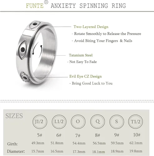 Miniatura 2 de FUNTE Anillos de ansiedad de acero inoxidable de titanio para mujeres y niñas, anillos antiestrés para la ansiedad, anillos para el pulgar