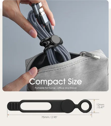Miniatura 2 de 20 bridas de silicona para cables de 3 pulgadas, organizador de cables reutilizables pequeños para cables de carga, auriculares, cables de Negro
