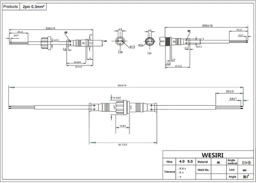 Miniatura 6 de 5 pares de conectores eléctricos LED de 2 pines negros para luces LED, cable de extensión de 20 cm, 40 cm/par, 0.3mm², tuerca de 15 mm