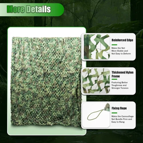 Miniatura 7 de Red de camuflaje, 26 x 26 pies, diseño de camuflaje de bosque, camping, militar, caza, camuflaje para cubrir automóviles, observación de aves, stock