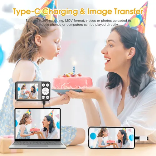 Miniatura 5 de Cámara digital 4K para adolescentes, cámara digital FHD de 64 MP para niños con tarjeta SD de 64 GB, cámaras de zoom digital 18X para fotografía