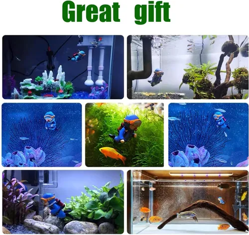 Miniatura 7 de Paquete de 2 decoraciones para tanques, lindo buceador, accesorios de decoración de acuario con bola flotante, compañero de juego para tanque Azul