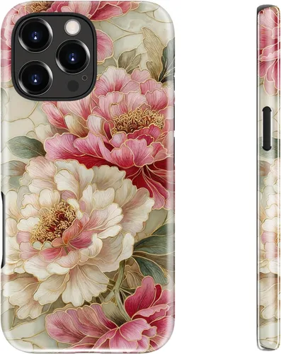 Miniatura 103 de bemal Funda para iPhone 12 Mini, estética, vintage, floreciente, peonía, concha, femenina, compatible con MagSafe, moderna, única, moderna, moderna