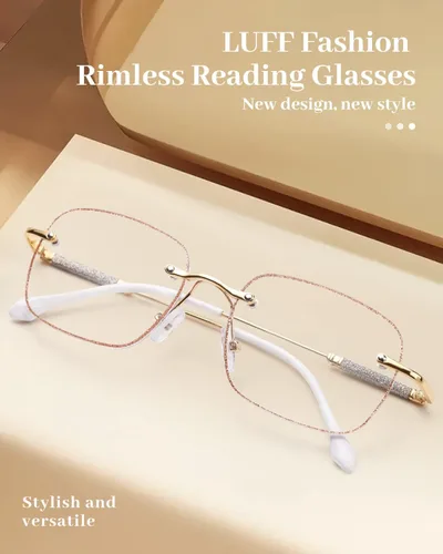 Miniatura 2 de LUFF Anteojos de lectura sin montura para mujer, bloqueo de luz azul, lectores de computadora de metal a la moda, anteojos sin marco antifatiga