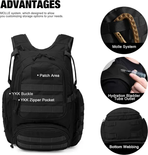 Miniatura 3 de Mardingtop - Mochilas tácticas Molle (Equipo modular de transporte de carga ligera), estilo militar, de 25 litros, para senderismo, acampar, viaje