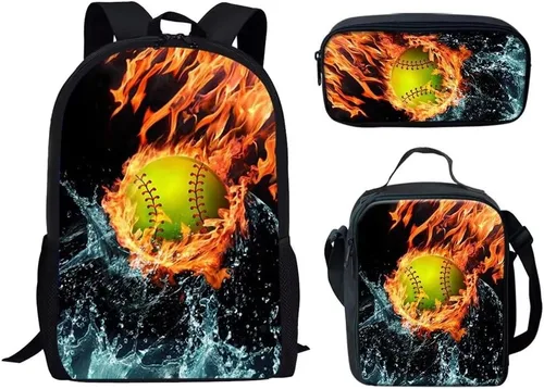 Miniatura 52 de HUGS IDEA Juego de 3 bolsas escolares con aislamiento térmico para el almuerzo, estuche para lápices