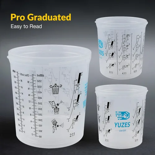 Miniatura 8 de YUZES Vasos de pintura desechables para pistola pulverizadora de 20 onzas (600ml), 50 vasos de pintura desechables con tapas, 2 tazas de mezcla