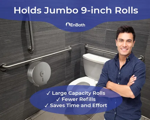 Miniatura 3 de EnBath - Dispensador de papel higiénico gigante para montaje en pared, acero inoxidable, acero inoxidable, dispensador de baño con bloqueo para Plata