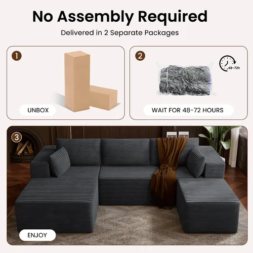 Miniatura 6 de Sofás seccionales sin hueso de 106 pulgadas para sala de estar, sofá modular en forma de U con asiento profundo, otomana extraíble, sofá de 4 plazas