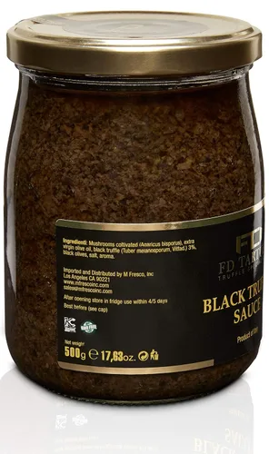 Miniatura 2 de FD TARTUFI Salsa de trufa negra 500 g (17.63 oz), (Tubber Melanosporum) Salsa gourmet Kosher Sin OGM Hecho en Italia Champiñones Trufas