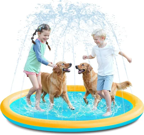Miniatura 14 de SLOOSH Tapete antideslizante de 60 pulgadas para salpicaduras, juguetes de agua para exteriores, tapete de juego para niños y perros, regadera Azul
