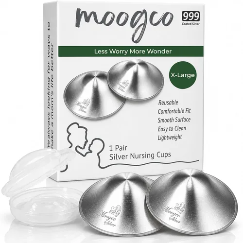 MOOGCO Las Tazas de Lactancia Originales de Plata - Tazas de Pezón de Plata 999k - Protectores de Pezón para la Lactancia de Recién Nacidos –