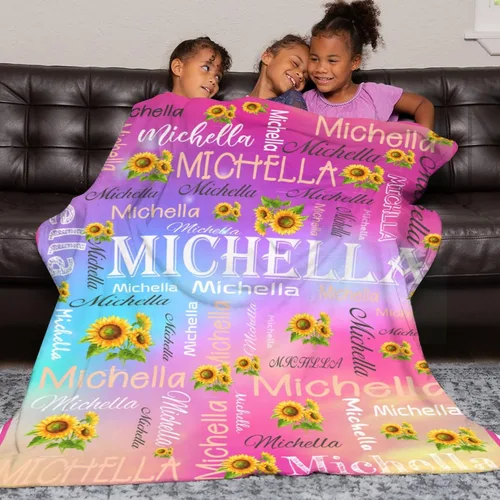 Miniatura 3 de Manta personalizada con nombre, manta personalizada con texto de girasol, regalo personalizado para el día de San Valentín, día de la madre, Color 09