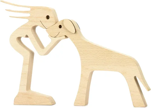 Miniatura 11 de ISHINE Wood Decor Wooden Statue Man and Dog Figurine Handmade Carved Creative Home Office Gift for Men Women Accents Decoration Natural ECO Friendly