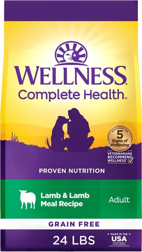 Wellness Complete Health - Alimento seco para perros, sin granos, natural, receta de cordero, (bolsa de 24 libras)