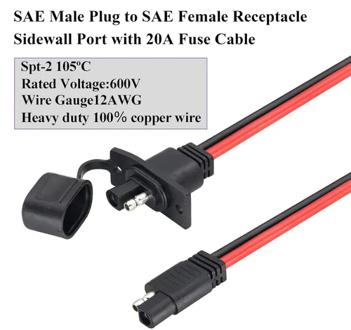 Miniatura 8 de SAE a SAE - Cable de puerto de pared lateral de toma de corriente solar, 12 AWG resistente a la intemperie, SAE de conexión rápida, montaje en panel