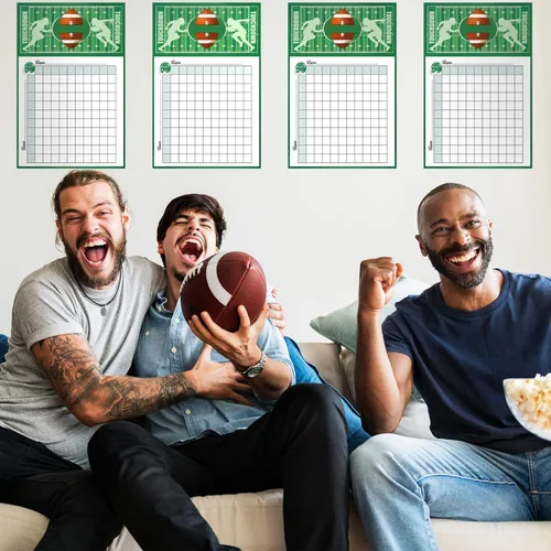 Miniatura 2 de Zonon 5 pósteres cuadrados de hoja de juego de fútbol, cuadrados de 100 cuadrículas, pósteres de récord de puntuación de fútbol, fiestas de fútbol
