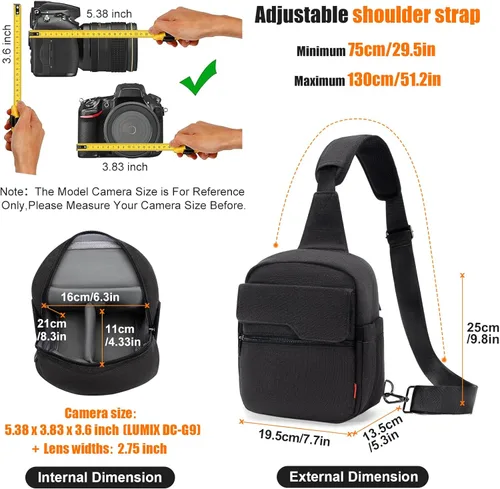 Miniatura 3 de Cwatcun - Bolsa de cámara tipo bandolera compacta, pequeña, impermeable de lona con funda para la lluvia, bolsa de fotografía para viajes para Negro
