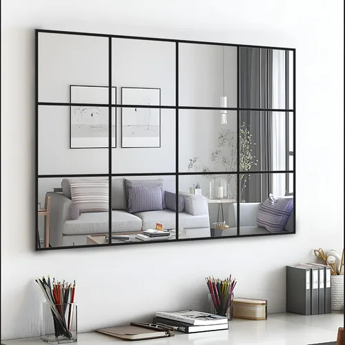 Antok Espejo de pared, espejo decorativo de ventana de 24 x 36 pulgadas, espejo de pared con marco de metal, colgante o inclinado para sala de