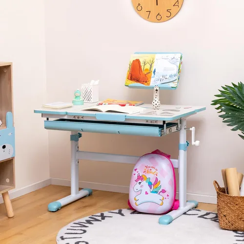 Miniatura 2 de Costzon Escritorio para niños, mesa de estudio ergonómica de altura ajustable para niños con escritorio inclinable y soporte para libros, cajón