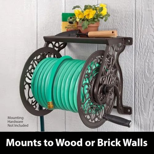 Miniatura 3 de Carrete portamangueras decorativo Liberty Garden Products, producto número 704, con soporte de pared de aluminio fundido para manguera de hasta 125