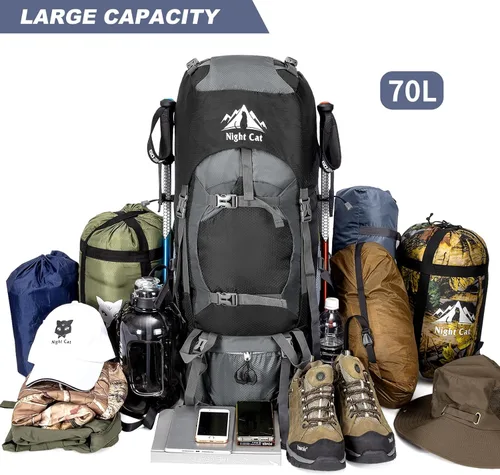 Miniatura 2 de Night Cat Mochilas de Senderismo 70L Mochilas de Camping para Hombres y Mujeres Ligeras al Aire Libre para Montañismo y Viajes, Sin Marco Interno