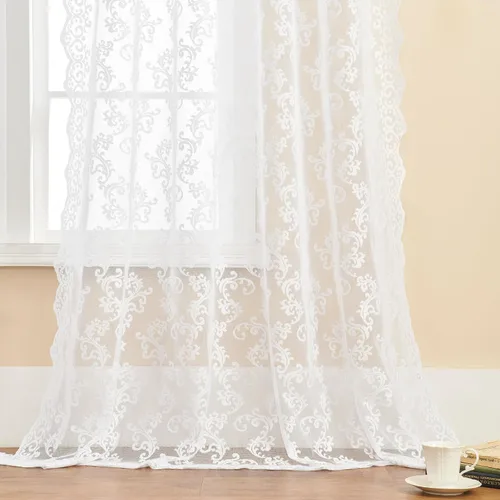 Miniatura 5 de Cortinas de encaje transparentes FOLKSIDE de 72 pulgadas de largo, juego de 2 cortinas florales victorianas de paisley para sala de estar, recámara