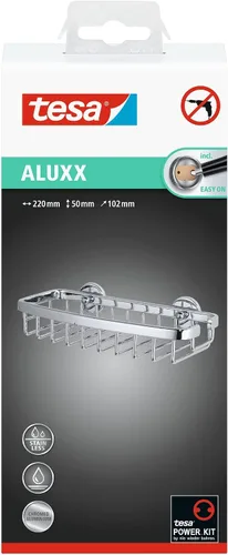 Miniatura 2 de tesa® Aluxx - Cesta de ducha pequeña, aluminio cromado brillante, autoadhesiva, tecnología de montaje adhesiva, 1.969 in x 8.661 in x 4.016 in