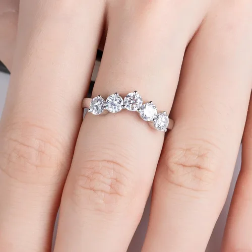 Miniatura 4 de Anillos de eternidad de moissanita, anillos de boda, color D, claridad VVS1, redondo, corte brillante, plata de ley 925, 56 piedras, anillos