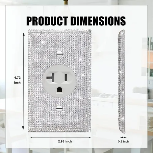 Miniatura 2 de Placas de pared brillantes de diamantes de imitación plateados, cubierta decorativa para interruptor de luz, placa de salida redonda única Diamantes
