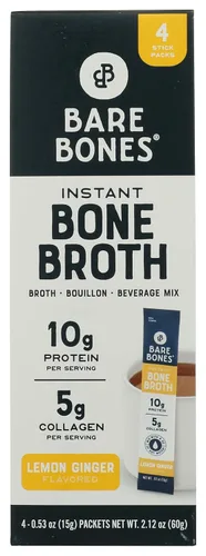 Miniatura 9 de Mezcla instantánea Bare Bones de caldo de huesos, de huesos, de res, 10gr de proteína, apto para dieta Keto y Paleo, sobres en barras de 0.53 oz