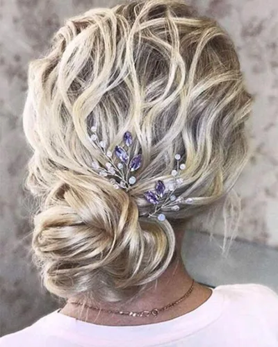 Juego de 2 horquillas de amatista para el cabello, color plateado, diamantes de imitación morados, accesorios de novia para novias y damas de honor