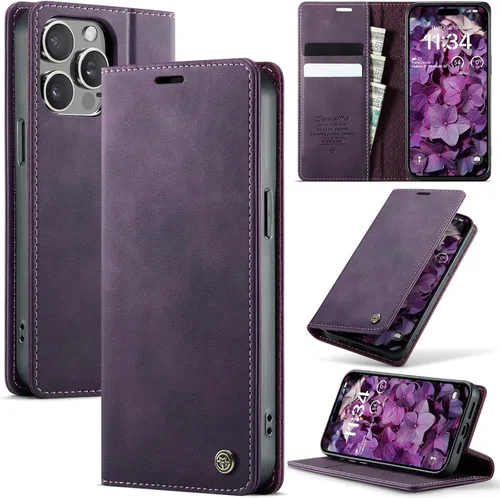 Miniatura 39 de Funda tipo cartera para iPhone 13 de piel tipo cartera con tarjetero y función atril, cierre magnético, bloqueo RFID, TPU a prueba de golpes