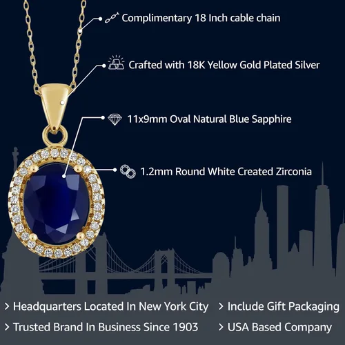 Miniatura 72 de Gem Stone King Collar con colgante de plata chapada en oro amarillo de 18 quilates de 0.433 x 0.354 in con piedra natal ovalada para mujer