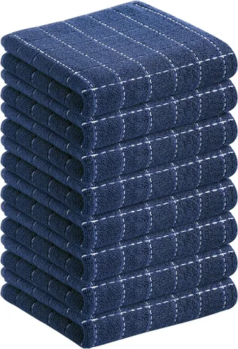 Homaxy Toallas de cocina de rizo de algodón 100% (azul marino, 13 x 28 pulgadas), diseño a cuadros, suaves y súper absorbentes, paquete de 8