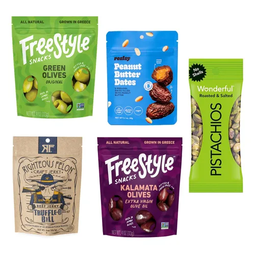 Miniatura 10 de Freestyle Snacks Paquetes de Aperitivos de Aceitunas - Como se Vio en Shark Tank - Aceitunas Kalamata y Verdes Frescas Deshuesadas, Cultivadas