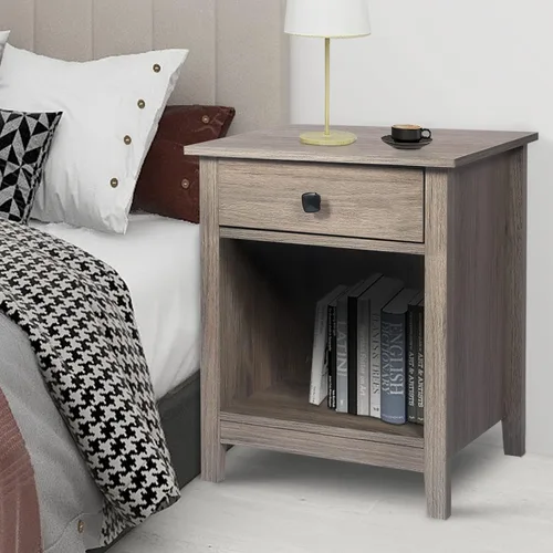Miniatura 2 de LTMEUTY Juego de 2 mesitas de noche de madera con cajones para mesita de noche de dormitorio, mesita de noche alta con un cajón y armario abierto