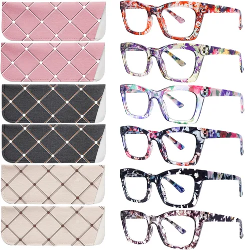 Miniatura 12 de SIGVAN - Paquete de 6 gafas de lectura estilo Oprah con bloqueo de luz azul, montura cuadrada, bisagra de resorte para computadora para mujeres y 3