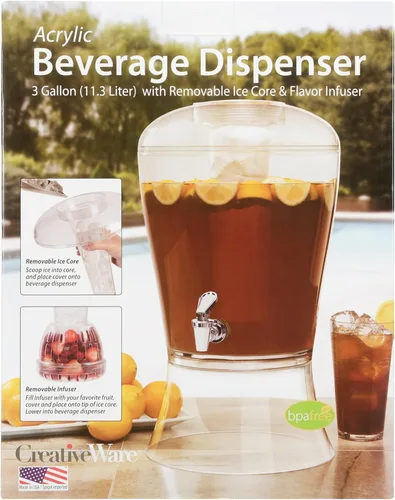 Miniatura 8 de CreativeWare Dispensador de bebidas de 3 galones con cilindro de hielo e infusor de frutas