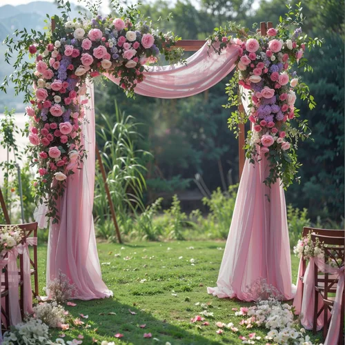 Miniatura 20 de Tela drapeada para arco de boda de 28 x 19 pies, telón de fondo de tela de gasa transparente, 1 panel de cortinas de rosa polvorienta para Cortina