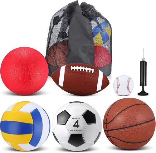 Miniatura 8 de Realspring Juego de 6 pelotas deportivas múltiples para niños y adolescentes, tamaño oficial, fútbol, voleibol, pelota de juegos infantiles, béisbol