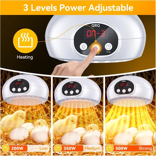 Miniatura 2 de QRQ Calentador de gallinero, lámpara de calor de reptiles de 200 W-350 W-500 W mejorada con luz UVA UVB temporizador de 3-6-9-12 horas, calentador