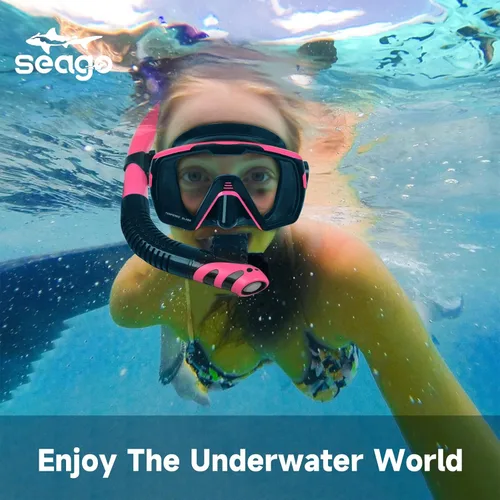 Miniatura 7 de Seago Juego de máscara de buceo de buceo en seco, vista amplia de 180⁰, a prueba de fugas, antivaho, ajuste cómodo para adultos