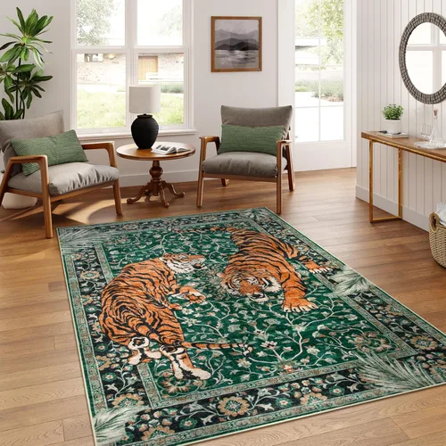 Miniatura 9 de Moynesa Alfombras Lavables de Tigre, Alfombras de Área de Entrada de 3x5, Alfombra Suave Vintage Antideslizante para Sala de Estar, Tapete