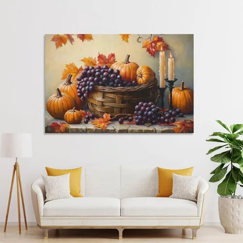 Miniatura 4 de Arte De Pared De Calabaza, Lienzo De Otoño, Cocina, Comedor, Decoración De Pared, Pintura De Hojas De Arce, Cosecha De Acción De Gracias Wall Art