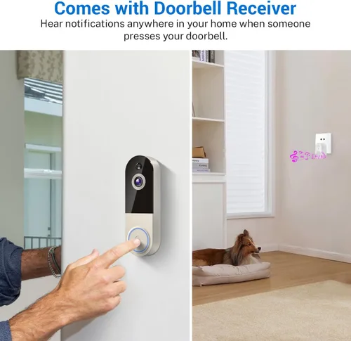 Miniatura 8 de Timbre inalámbrico con batería recargable, resolución de 1080p, audio de 2 vías, visión nocturna, detección humana AI, almacenamiento en la nube