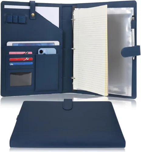 Portafolio WONDERPOOL A4 de piel sintética con anilla, estuche para documentos con carpeta extraíble, portapapeles, multi bolsillo y bloc legal para